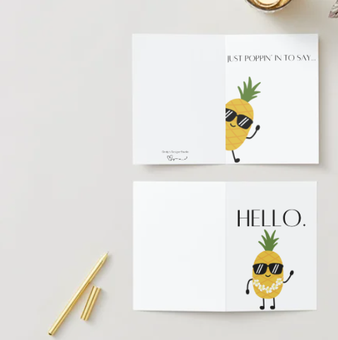 Just Poppin in to Say Hello Greeting Card! 5" x  7" Encouragement Card for Family, Friends, or Co-Workers.