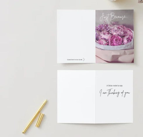 New! 'Just Because' Elegant Roses Greeting Card! 5 x 7 encouragement greeting. Sweet Sentiments Collection!
