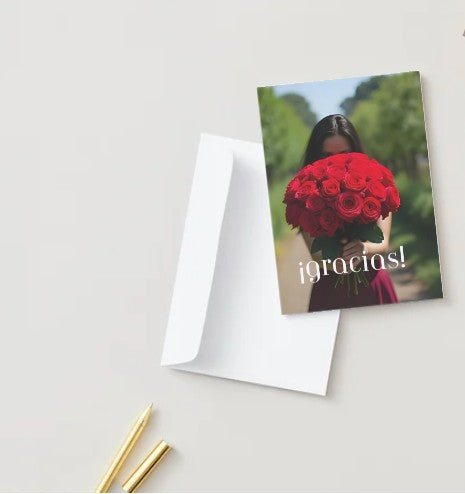 Elegant Rose Bouquet Thank You Card / Tarjeta de Agradecimiento: Elegante Ramo de Rosas