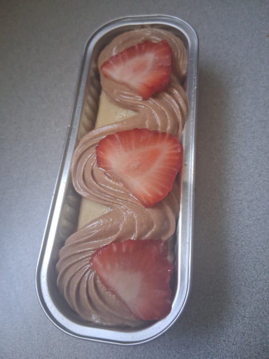 Chocolate Frosted Strawberry Mini Cake Loaf! Gluten-free and Dairy-free!